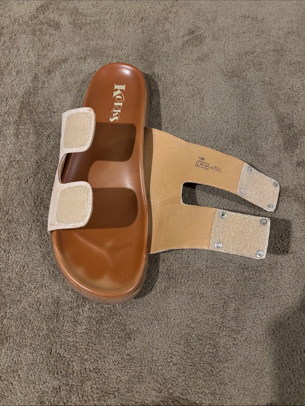 Korks Tan Aurianna Footbed Slide In Sandals w/Gold Buckle Velcro Closure-SZ 10 - Picture 3 of 5